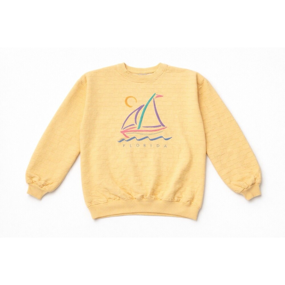 Vintage Florida Sailboat Sweatshirt Crazy Shirts Hawaii USA Yellow Small Medium - Picture 2 of 6